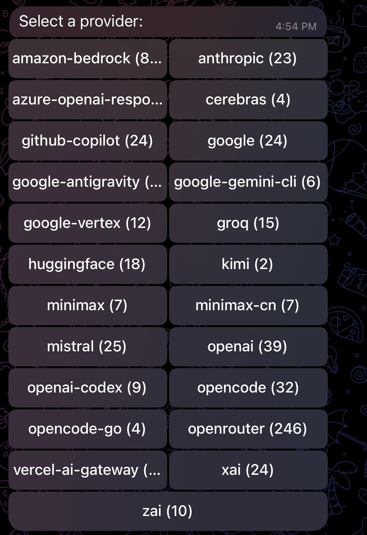 OpenClaw Provider-Auswahl: alle verfügbaren Anbieter mit Anzahl der Modelle