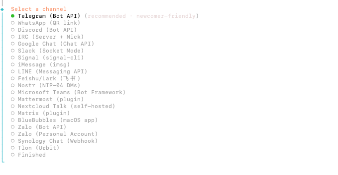 Channel-Auswahl in OpenClaw: Telegram empfohlen