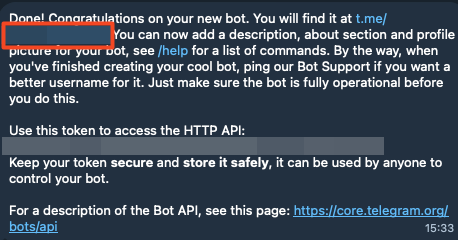 BotFather: Bot erstellt mit Link zum Starten