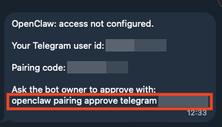 Telegram: Pairing-Code und Befehl zum Verknüpfen